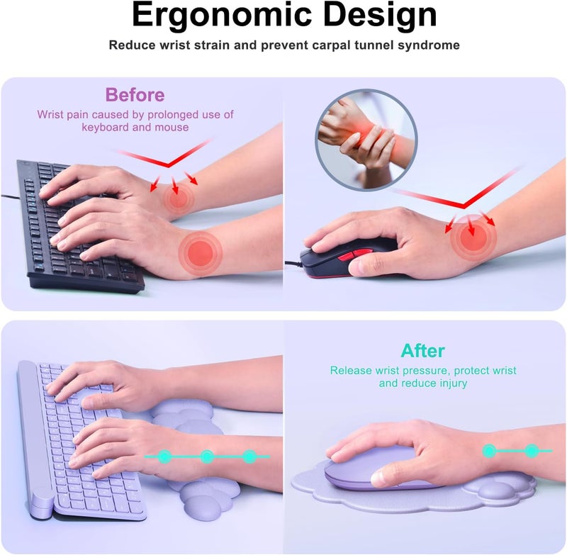 MOKURU Cloud Mouse Pad with Wrist Rest, Cloud Keyboard Wrist Rest, Mouse Pad Wrist Support, Ergonomic Keyboard Mouse Wrist Support (Purple) - Image 3